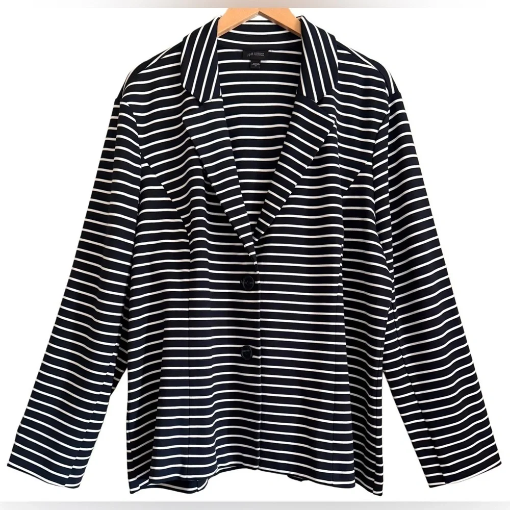 J. JILL Wearever Preppy Business Casual Stretchy Unstructured Striped Blazer 2X